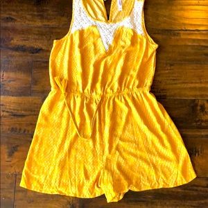 Yellow printed Romper with Lace